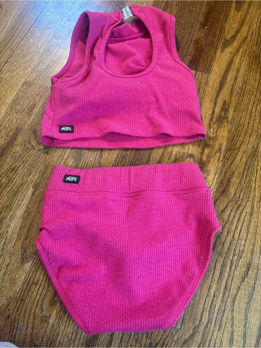 Girls Hot Pink Ribbed Matching Set - Tank Top & Briefs